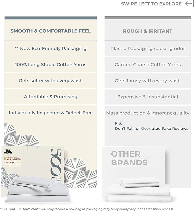 Mayfair Linen 100% Cotton Bed Sheets California King Sheet Set - 500 Thread Count Sheets Cal King Size 4 PC Set (Silver), Soft, Cooling, 16" Deep Pocket Sateen Weave Cotton Bedsheet for Hot Sleepers