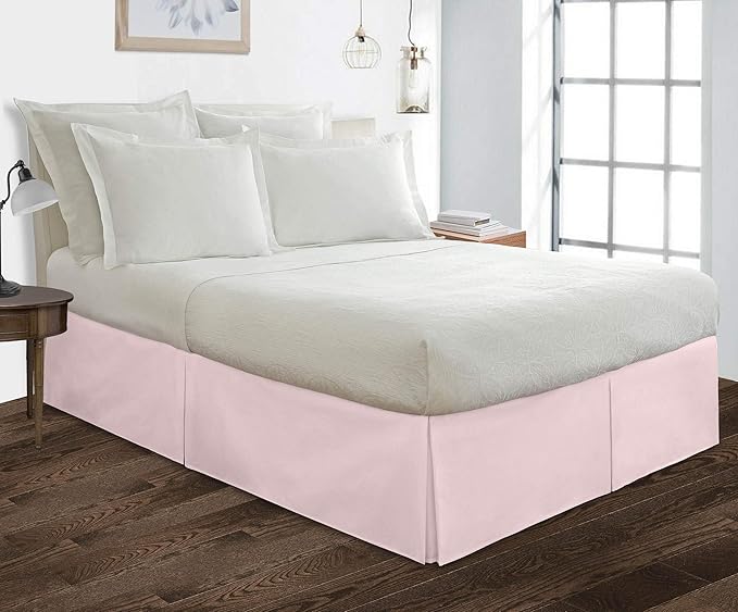 Bed Skirt - 100% Cotton 800 Thread Count Box Pleated Bed Skirt - Luxury Pleated Dust Ruffle, Hotel Quality Modern Bed Skirt, Easy Fit with 12 Inch Tailored Drop, Twin, Pink