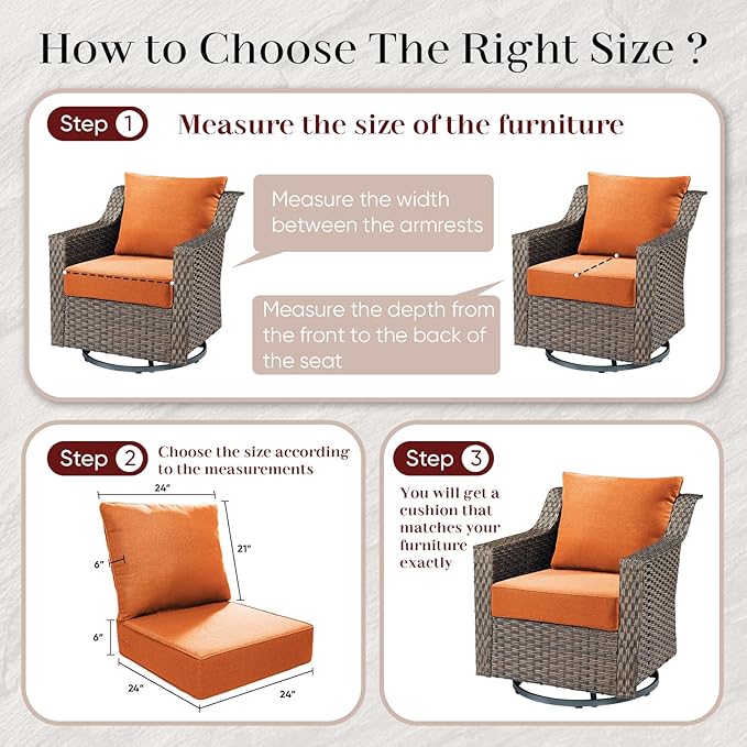 Outdoor Seat Cushion Set-24 x 24 x 6 Inch Outdoor Chair Cushions with Water Resistant & Removable Cover Outdoor Cushions for Patio Furniture Chair Sofa Couch-Orange