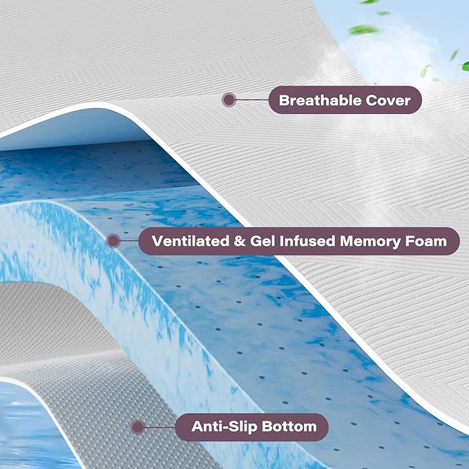 Full Size Memory Foam Mattress Topper 3 Inch with Removable Soft Cover Ventilated Breathable Cooling Mattress Pad Portable Bed Topper for Back Pain and Pressure Relief, CertiPUR-US Certified