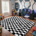 Checkered Rug for Living Room, 6x9 Black and White Area Rugs, Classic Checkered Carpets Shaggy Area Rug, Bedside Rugs for Living Room Bedroom Kids Room Home Decor
