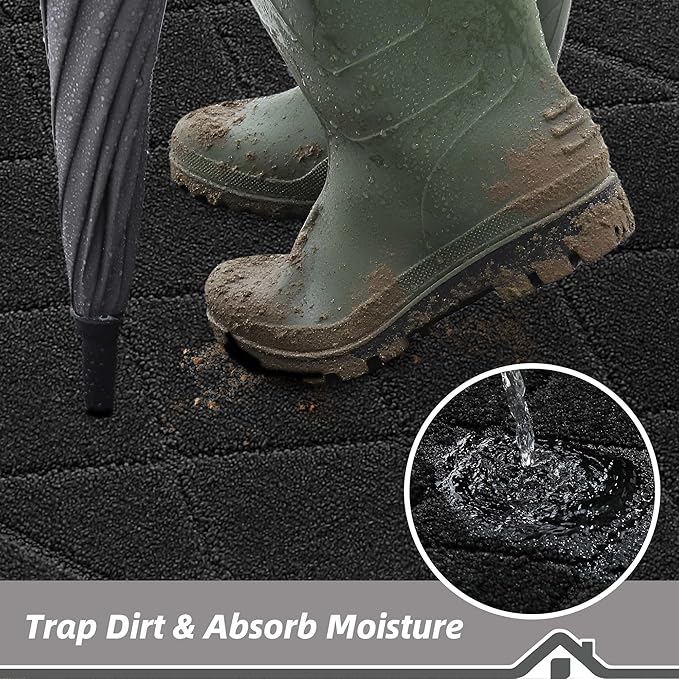 BEQHAUSE Dirt Trapper Door Mat 32" x 72", Doormat Non-Slip Entryway Rugs Washable, Dog Door Mat Stain Resistant and Absorbent Welcome Floor Mat for Front Back Door, Muddy Wet Shoes & Paws, Black