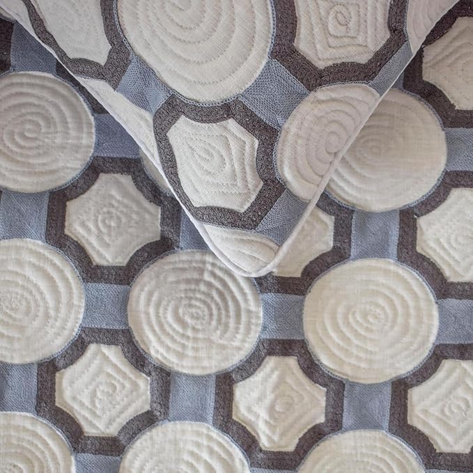 The HomeCentric Blue Bed Runner for King/Queen/Twin Cotton Decorative Bed Scarf 53"x18" Bed Runner Without Pillow Cover, Geometric Bed Scarf Bedroom Décor Accent - Stitched Symmetry