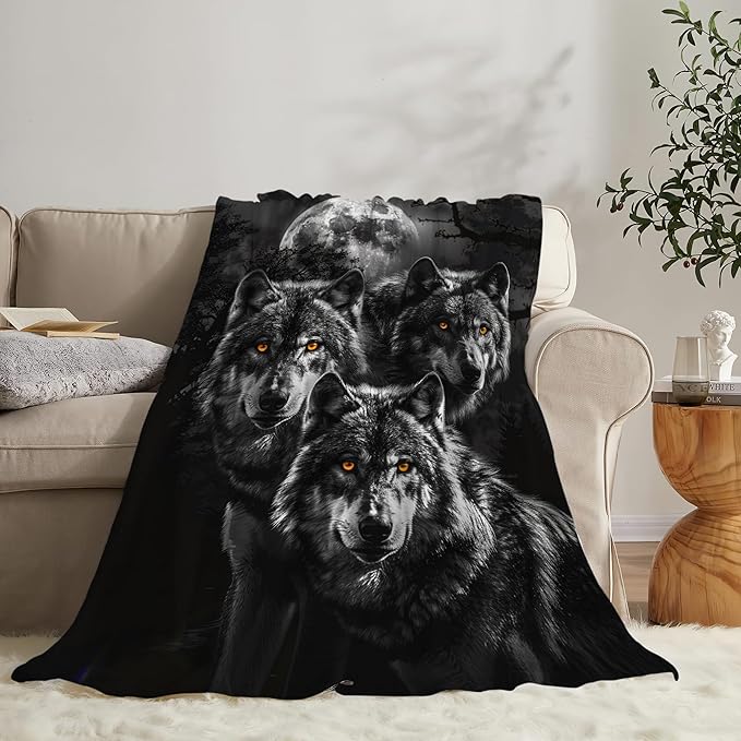 Wolf Throw - Animal Fleece Blanket for Girls, Women, Men & Boys - Soft, Warm & Cozy - 80"x60"