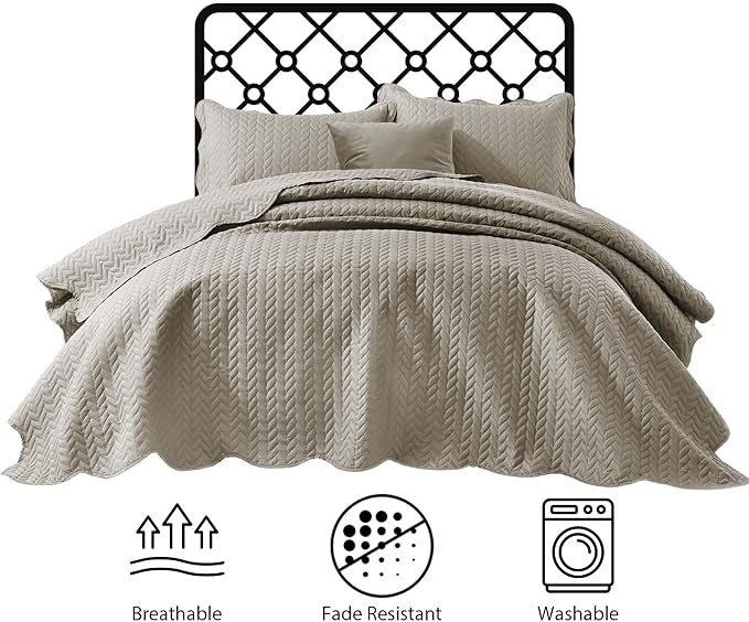 IR Imperial Rooms 8 Pack Quilt King Size Bedding (106" x 96") - Bulk Wholesale for Hotels, Guest Bedroom & Airbnbs - Lightweight Microfiber Reversible Embossed Quilts Bedspread (Beige)