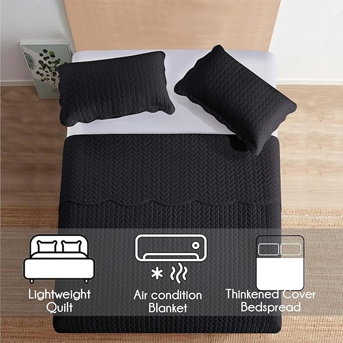 IR Imperial Rooms 8 Pack Quilt King Size Bedding (106" x 96") - Bulk Wholesale for Hotels, Guest Bedroom & Airbnbs - Lightweight Microfiber Reversible Embossed Quilts Bedspread (Black)