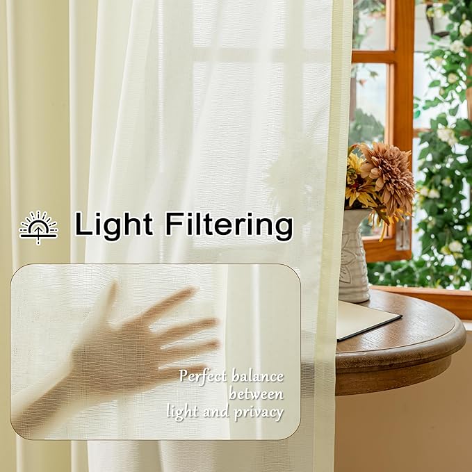 MAIHER Beige Sheer Pinch Pleat Curtains 144 Inches Extra Long 12ft Tall Curtains for Living Room Soft Touch Light Filtering Pleated Drapes with Ajustable Hooks, Beige, 42" W x 144" L, 2 Panels