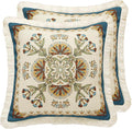 patdrea Designer Square Throw Pillow Covers Set of 2,French Vintage Blue Farmhouse Linen Floral Pattern Pillow Cover,Decorative Pillowcases Cushion for Bed Living Room Outdoor Car,18"x18"
