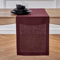 Solino Home Linen Burgundy Table Runner 108 Inches Long - 100% Pure Linen 14 x 108 Inch Table Runner for Christmas, Winter, New Year - Classic Hemstitch