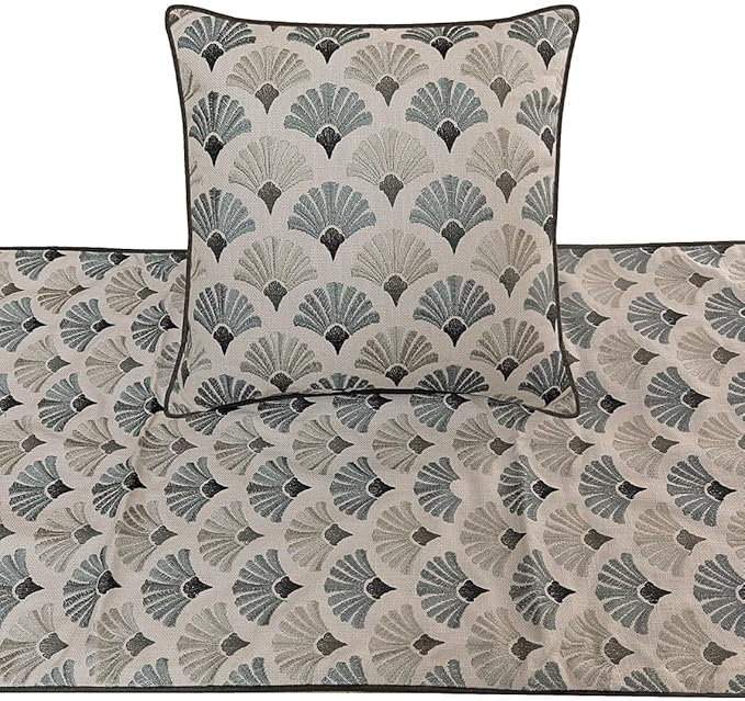 The HomeCentric King Queen Twin Blue & Grey Designer Queen 74"x18" Bed Runner with 2 Pillow Cover, Floral Embroidery Bed Scarf on Cotton Fabric - Flourish Bloom