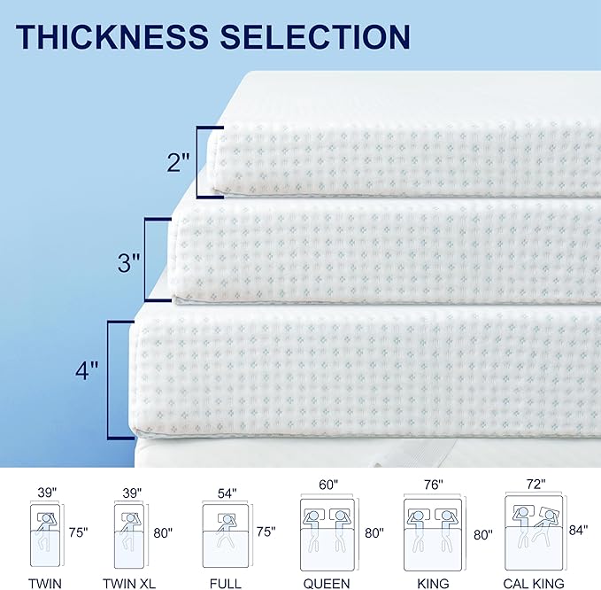Subrtex 2 Inch Mattress Topper Cover (Only Cover) Mattress Topper Protector Bedding Rayon Made from Bamboo Removable Mattress Encasement with Zippers, Twin XL