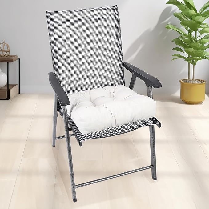 RACE LEAF 17" x 17" Patio Chair Cushions Beige - Outdoor/Indoor Tufted Memory Foam Chair Pads Set of 2, Water-Resistant Olefin Chair Seat Cushion Non-Slip Backing