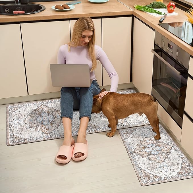 Ileading Anti Fatigue Kitchen Rugs Sets of 2 Cushioned Kitchen Mats for Floor Waterproof Kitchen Mat Set Non Slip Comfort Standing Mat for Kitchen, Office, Sink, Laundry