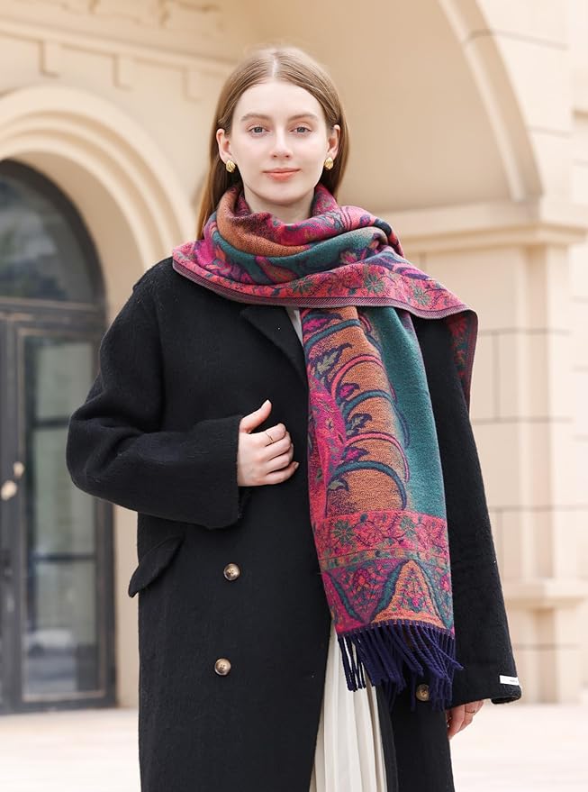 Wander Agio Warm Fashion Scarf Long Shawl Large Blanket Winter Wraps Scarves for Women Cashmere Jacquard Vintage Paisley
