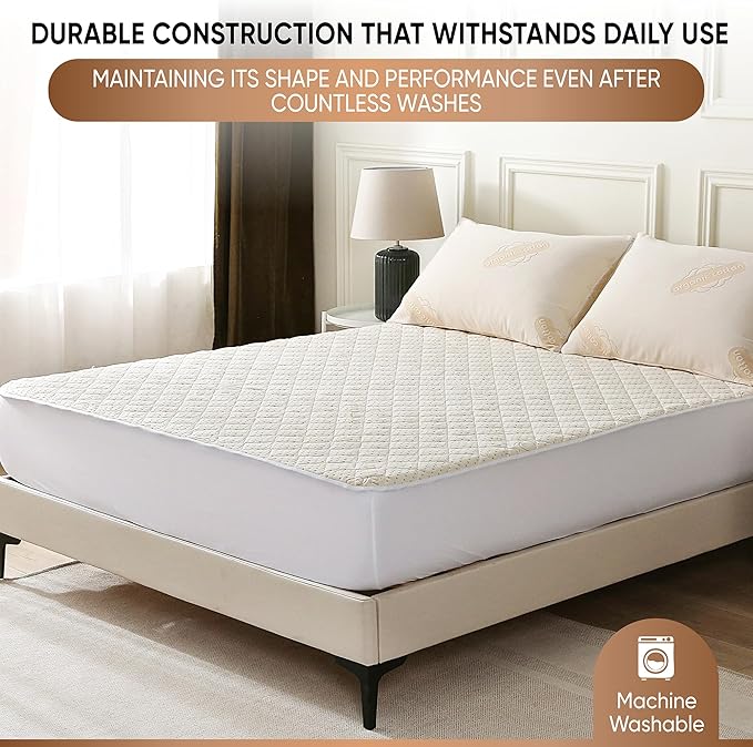 Luxury Quilted Organic Cotton Mattress Protector King - 380 GSM Waterproof & Breathable Pad - Deep Pocket Fitted Cover - Soft & Silent Protection