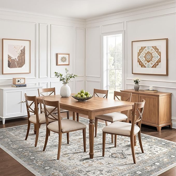 10x12 Area Rug Living Room: Washable Boho Large Neutral Vintage Soft Rugs Stain Resistant Distressed Farmhouse Non-Slip Indoor Floor Carpet for Bedroom Nursery Kids Office Dining Room- Taupe