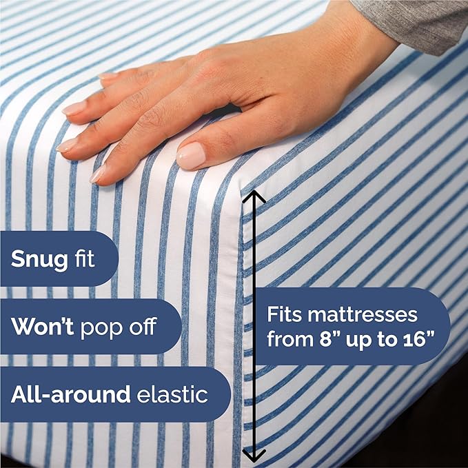 King Size 4 Piece Sheet Set - Comfy Breathable & Cooling Bed Sheets Set - Hotel Luxury Bedding for Women, Men, Kids, Teens, Boys & Girls - Deep Pockets, Soft, Wrinkle Free - Oeko-Tex - Blue Stripes 2