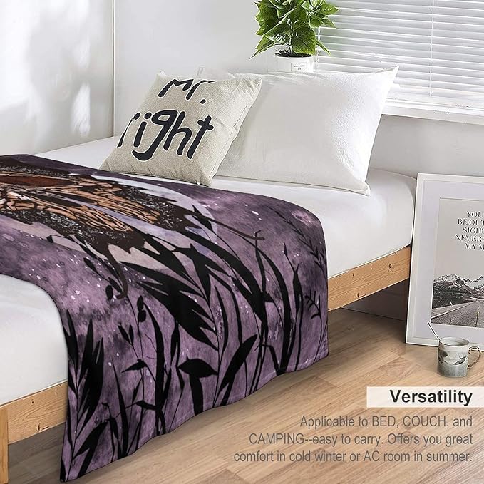 Death Moth Blanket, Boho Gothic Skull Moth Purple Starry Plant Full Moon Mysterious Witchy Throw Blanket for Couch Sofa Office Bed Travelling Bed Throws, 40"x50"
