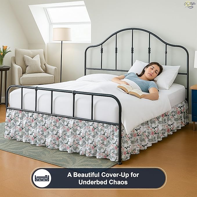 Cottington Lane Ruffled Bed Skirt Full Size with Split Corner, Brushed Microfiber Hotel Quality Dust Ruffle, 16 Inch Drop Gathered Bedskirt, Soft, Stylish, Shrink & Fade Resistant, Petal Dream