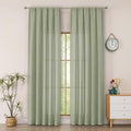 Simplebrand Sage Green Faux Linen Textured Semi Sheer Curtains 96 Inches Long 2 Panels Set, Light Filtering Soft Thick Farmhouse Curtains Window Treatment for Bedroom/Living Room/Dining, 50 x 96 Inch