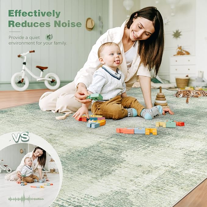 8x10 Area Rugs for Living Room: Washable Modern Abstract Rug Large Soft Non-Slip Rugs Indoor Low-Pile Carpet for Bedroom Dining Room Home Office (Green, 8'x10')