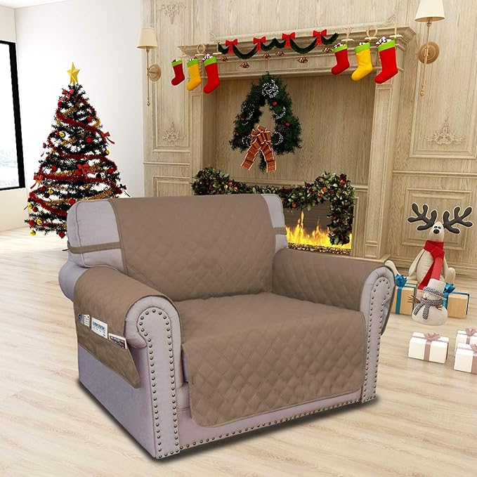 Easy-Going Sofa Slipcover Chair Cover Waterproof Couch Cover Washable Sofa Cover Non-Slip Fabric Furniture Protector with Pocket for Pets Covers Pets Kids Children Dog Cat (Chair, Camel)