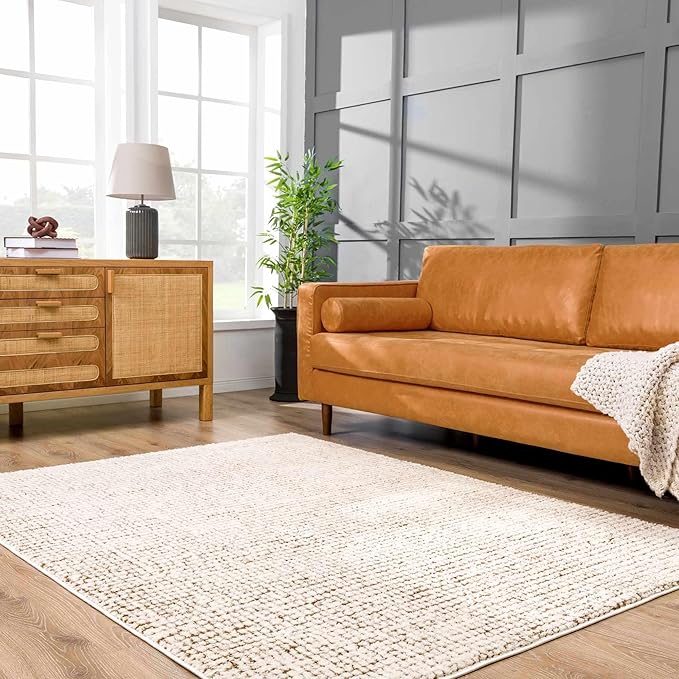 Hauteloom Keita Living Room, Bedroom Area Rug - Farmhouse - High Pile - Bone - 9'2" x 12'