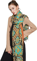 DANA XU 100% Merino Wool Extra Large Pashmina Blanket Travel Scarf Cashmere Wrap for Women Fall Winter Oversize Shawl Floral