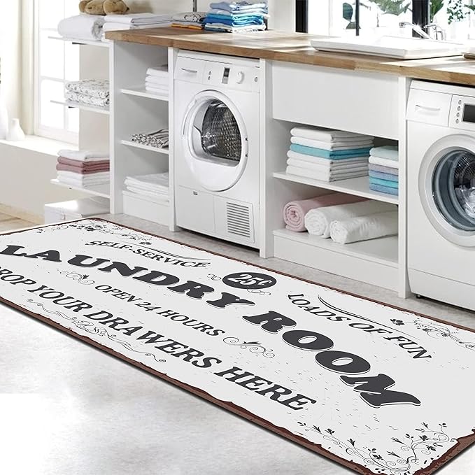 Zoke Laundry Room Rug Runner Stylish Non-Slip Laundry Room Mat 20"x59", Versatile, Waterproof Runner for Laundry, Kitchen, and Bathroom, Mudroom Decor and Farmhouse Charm