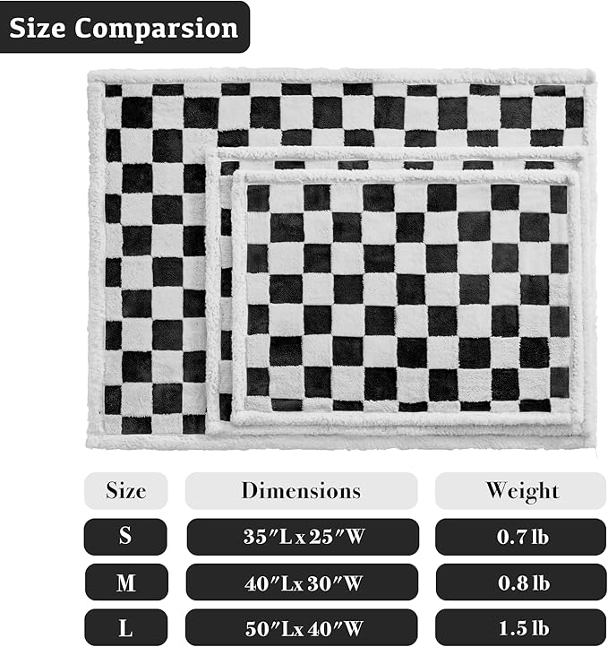 Checkered Dog Blanket, Black Jacquard Sherpa Blankets for Small Dog and Cats, Cute Aesthetic Style Fluffy Fleece Pets Blanket for Couch Protection Washable, 30"x40"
