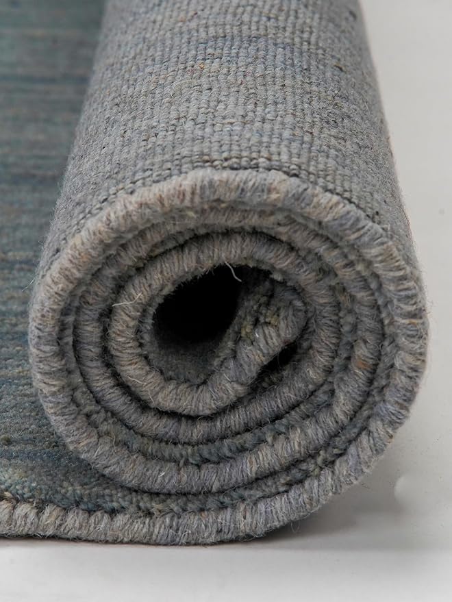 Hand Knotted Loom Wool ECO-Friendly Area Rugs - 6'x6', Octagon, Light Blue Color, Solid Plain Design, High Pile Handmade Anti Skid Area Rugs for Living Room, Bed Room (L00111)