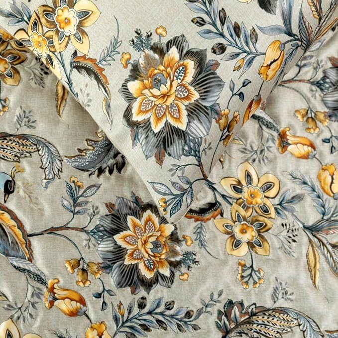 The HomeCentric King/Queen/Twin Grey & Yellow Decorative King 90"x18" Bed Runner Without Pillow Cover, Peacock, Quilted & Tassels Bed Scarf on Satin Fabric - Peacock Swag