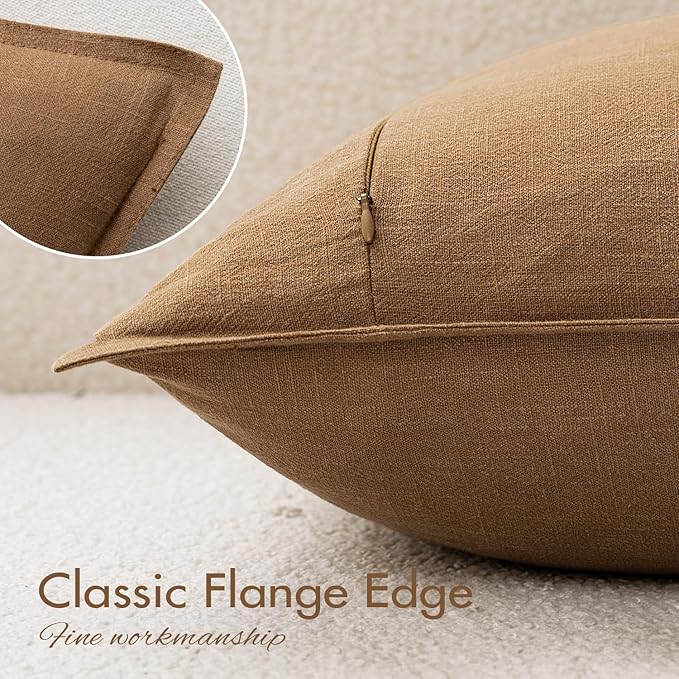 EMEMA Decorative Linen Throw Pillow Covers 20x20 Inch Brown Boho Farmhouse Neutral Couch Throw Pillows for Bed Pack of 2 Accent Pillowcase Modern Sofa Cushion Livingroom Home