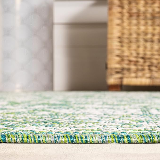 JONATHAN Y Weave Floral Indoor Outdoor Square Area Rug 5X5 Cream/Green, Tela Bohemian Textured for Backyard, Patio, Porch, Easy-Cleaning, High Traffic, Pet-Friendly, Non-Shedding (SMB100F-5SQ)