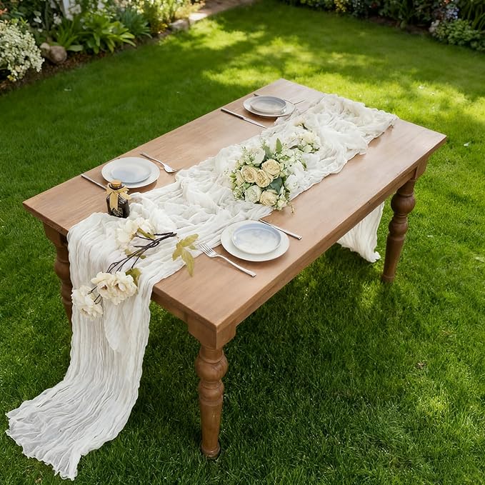 BALCONY & FALCON White Cheesecloth Table Runner 10FT 120 Inch Rustic & Boho Farmhouse Gauze Cheese Cloth Runners for Wedding Fall Thanksgiving Christmas Party Baby Shower Birthday Decor
