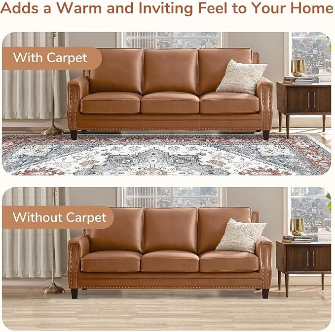 OPPODREAM Thin 6x9 Area Rugs, Washable Rug 6x9 with Non Slip Backing, Faux Cashmere Low-Pile 6 x 9 Carpet, Red & Grey