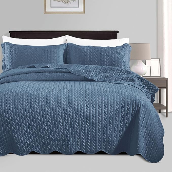 IR Imperial Rooms California King Quilt Bedding Set Size (118"x106") + 2 Pillow Shams (20" x 36"+ 2") - 3 Pcs All Season Reversible Microfiber Coverlet Embossed Quilt Bedspread (Light Blue)