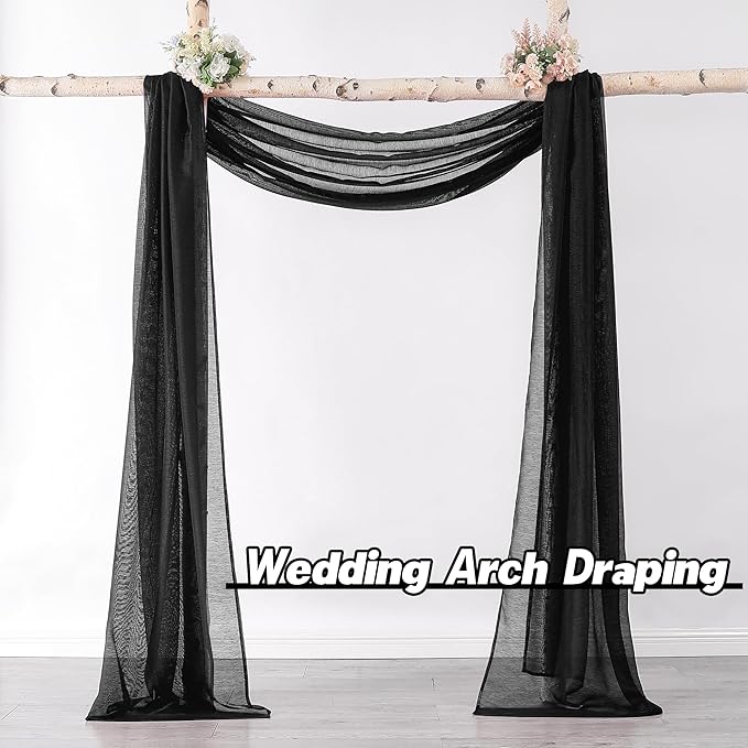 DONREN Luxury Soft Sheer Curtains Scarf for Windows - Semi Voile Window Scarf Valance,34 Inches Wide by 144 Inches Long (1 Panel,Jet Black)