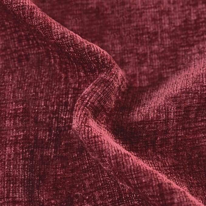 CaliTime Christmas Throw Pillow Covers Decorative 16 X 16 Inches Pack of 2 Cozy Solid Dyed Soft Chenille Cushion Cases with Pom Poms for Couch Sofa Bed Living Room Home Burgundy