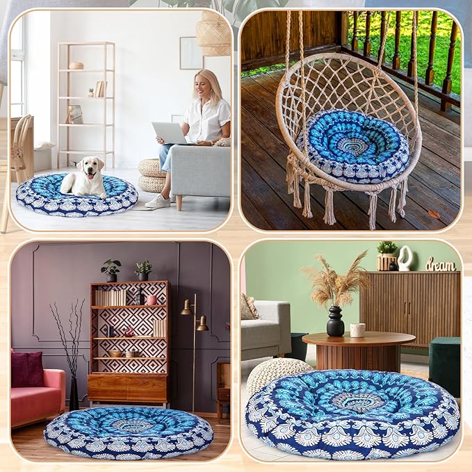 35" Large Mandala Floor Cushion Round Meditation Floor Pillow Cushion for Adults Oversized Playroom Pillows Reading Nook Big Pillow for Sitting Yoga Living Room Sofa Balcony