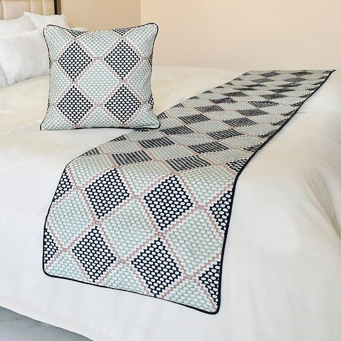 The HomeCentric King/Queen/Twin Blue Decorative Bed Runner King 90"x18" Bed Runner Without Pillow Cover, Embroidered Bed Scarf on Embroidered Fabric - Pointillism