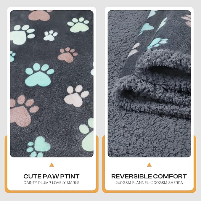 Luciphia Waterproof Pet Blankets for Couch Sofa Bed Cover Liquid Pee Proof Washable Soft Fluffy Large Dog Blanket Reversible Furniture Protection Grey Paw Thicken X-Large（85" x 57"）