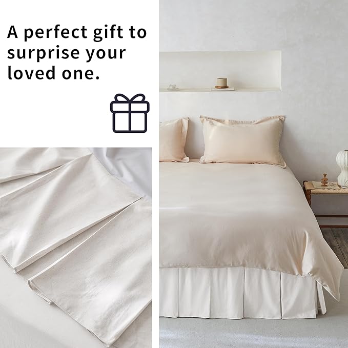 BISELINA French Linen Pleated Bed Skirt, 14" Tailored Draped Natural Linen-Cotton Blend Basic Dust Border Soft Comfort Farmhouse Bedding (14" King, White)