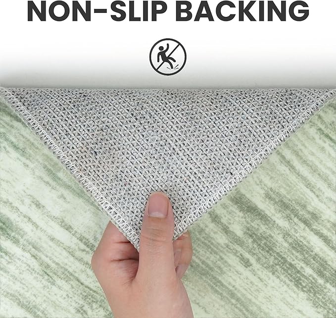 3x5 Modern Abstract Area Rug for Entryway, Light Sage Green and Ivory Super Soft Washable Rug with Non-Slip, Low-Pile Door Mat Indoor for Living Room Bedroom, Carpet with Non-Shedding