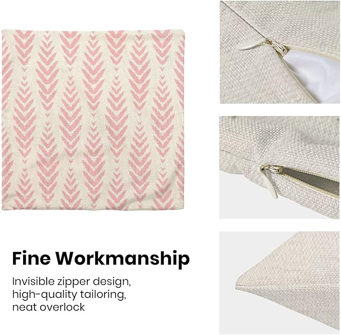BETGINY Boho Pillow Covers 18 x 18 Inch Pack of 2, Pink Bohemian Ethnic Herringbone Pattern Decorative Throw Pillow Covers Vintage Linen Farmhouse Outdoor Pillowcase for Bedroom Home Sofa Decor