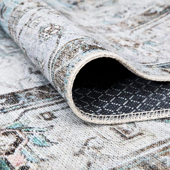 Bloom Rugs Washable Non-Slip 8' x 10' Rug - Beige/Blue Traditional Area Rug for Living Room, Bedroom, Dining Room, and Kitchen - Exact Size: 8' x 10'