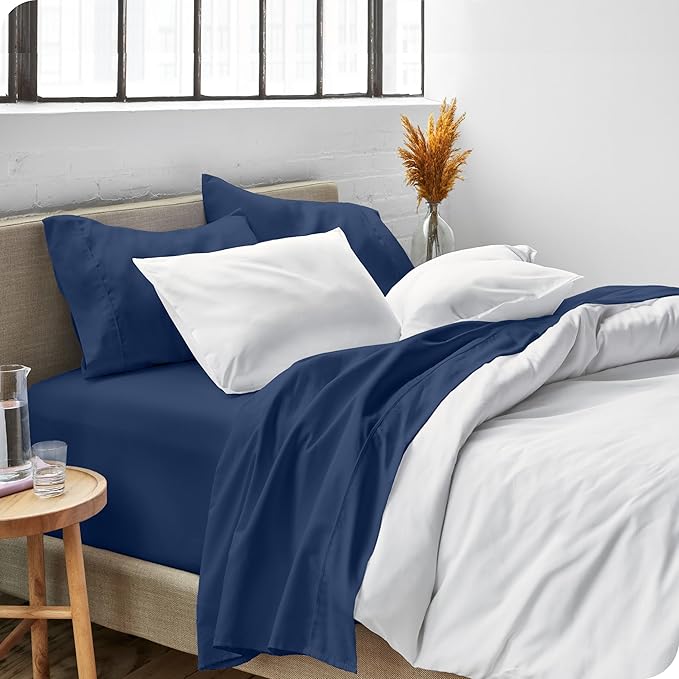 Bare Home Short Queen Sheet Set - 1800 Ultra-Soft Microfiber - Double Brushed - Deep Pockets - Easy Fit - 4 Piece Set - Bed Sheets (Short Queen, Dark Blue)
