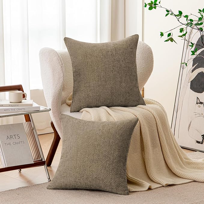 a moment Brown Chenille Throw Pillow Covers 16x16 Inch Pack of 2 Modern Decorative Throw Pillow Covers Farmhouse Cross Covers Home Decor for Sofa Bedroom Living Room