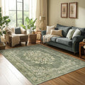 jinchan Green Floral 5x7 Area Rugs for Living Room - Machine Washable Distressed Vintage Design Soft Low-Pile Non-Slip Christmas Carpet for Dining Room Bedroom Home Office Nursery (5x7ft, Dark Green)