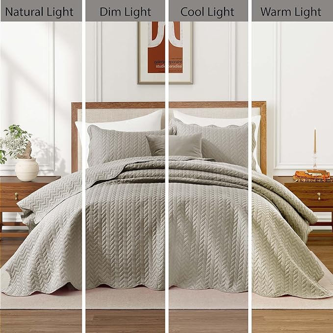IR Imperial Rooms King Quilt Bedding Set Size (106" x 96") + 2 Pillow Shams (20" x 36"+ 2") - 3 Pcs All Season Lightweight Reversible Microfiber Coverlet Embossed Quilt Bedspread (Beige)